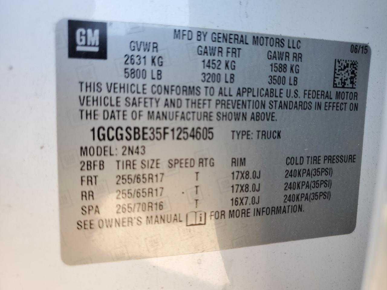 Photo 12 VIN: 1GCGSBE35F1254605 - CHEVROLET COLORADO 