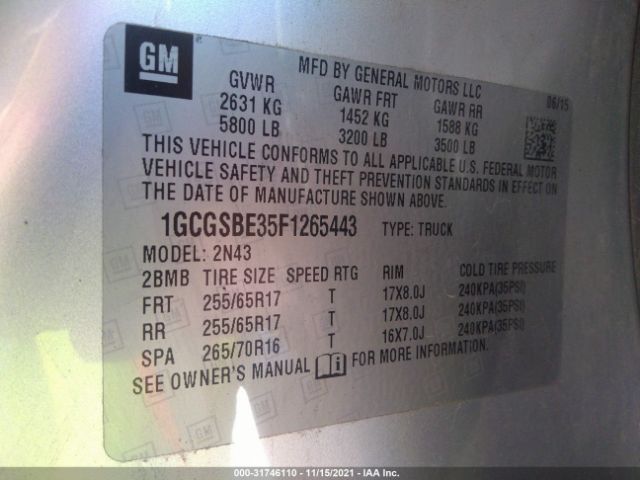 Photo 8 VIN: 1GCGSBE35F1265443 - CHEVROLET COLORADO 