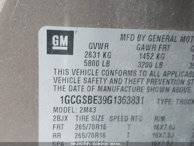 Photo 8 VIN: 1GCGSBE39G1363831 - CHEVROLET COLORADO 