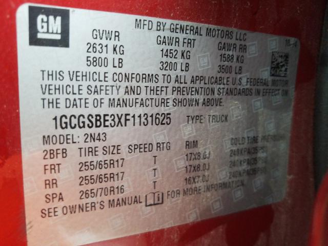 Photo 9 VIN: 1GCGSBE3XF1131625 - CHEVROLET COLORADO L 