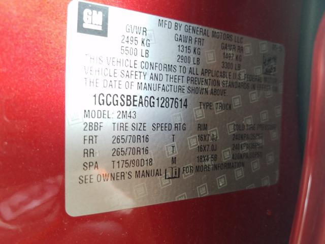 Photo 9 VIN: 1GCGSBEA6G1287614 - CHEVROLET COLORADO 