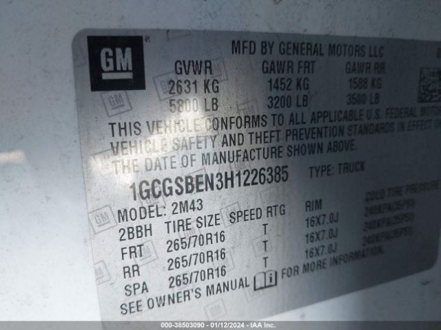 Photo 8 VIN: 1GCGSBEN3H1226385 - CHEVROLET COLORADO 