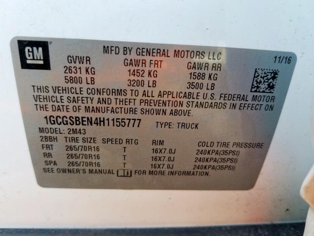 Photo 9 VIN: 1GCGSBEN4H1155777 - CHEVROLET COLORADO 