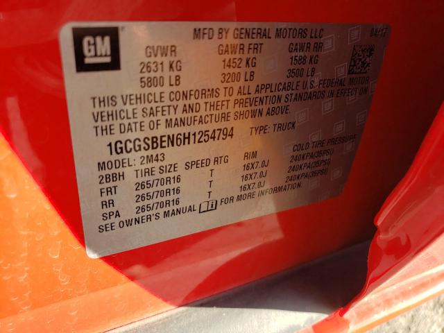 Photo 9 VIN: 1GCGSBEN6H1254794 - CHEVROLET COLORADO 