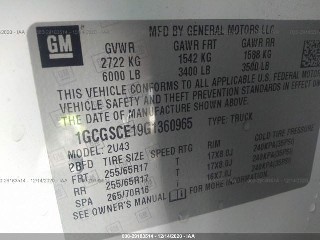 Photo 8 VIN: 1GCGSCE19G1360965 - CHEVROLET COLORADO 