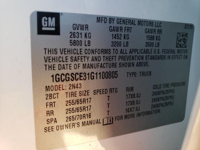 Photo 9 VIN: 1GCGSCE31G1100805 - CHEVROLET COLORADO L 