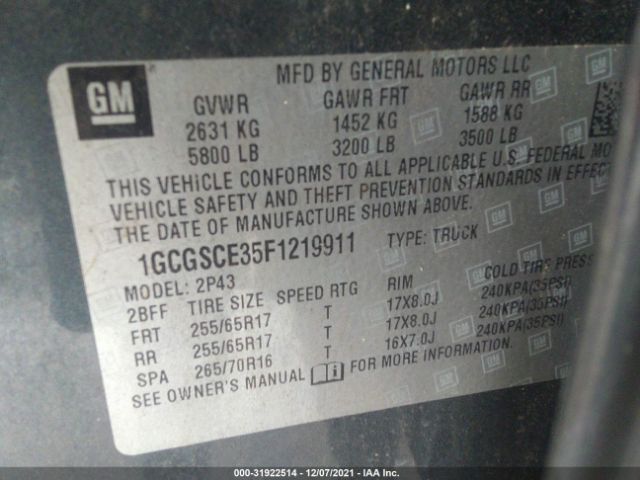 Photo 8 VIN: 1GCGSCE35F1219911 - CHEVROLET COLORADO 