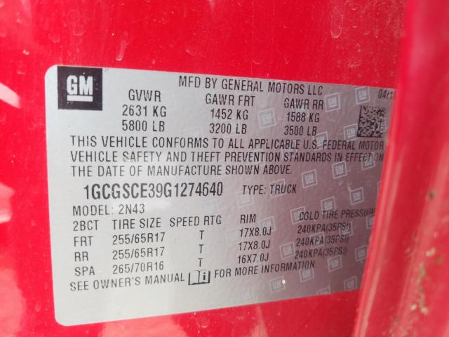 Photo 9 VIN: 1GCGSCE39G1274640 - CHEVROLET COLORADO L 