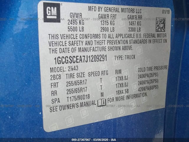 Photo 8 VIN: 1GCGSCEA7J1209291 - CHEVROLET COLORADO 