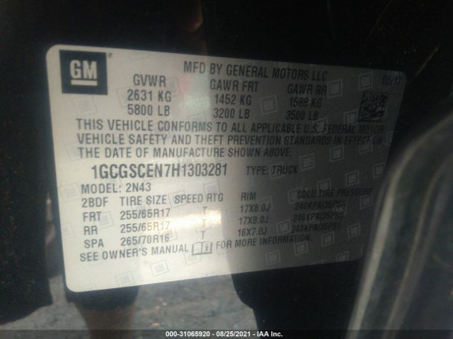 Photo 8 VIN: 1GCGSCEN7H1303281 - CHEVROLET COLORADO 