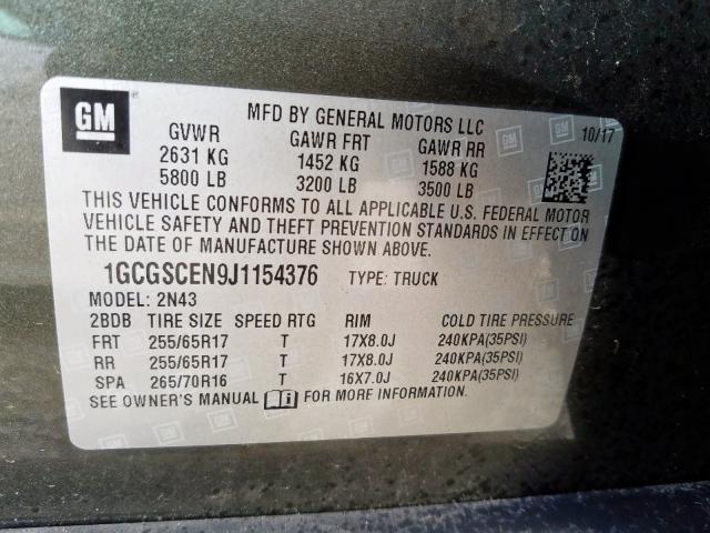 Photo 9 VIN: 1GCGSCEN9J1154376 - CHEVROLET COLORADO L 