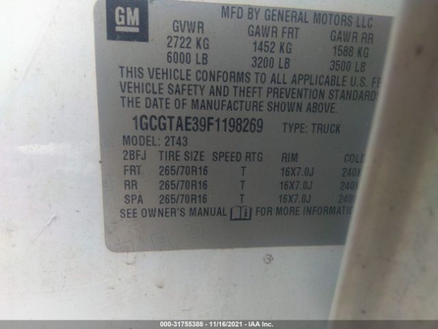 Photo 8 VIN: 1GCGTAE39F1198269 - CHEVROLET COLORADO 