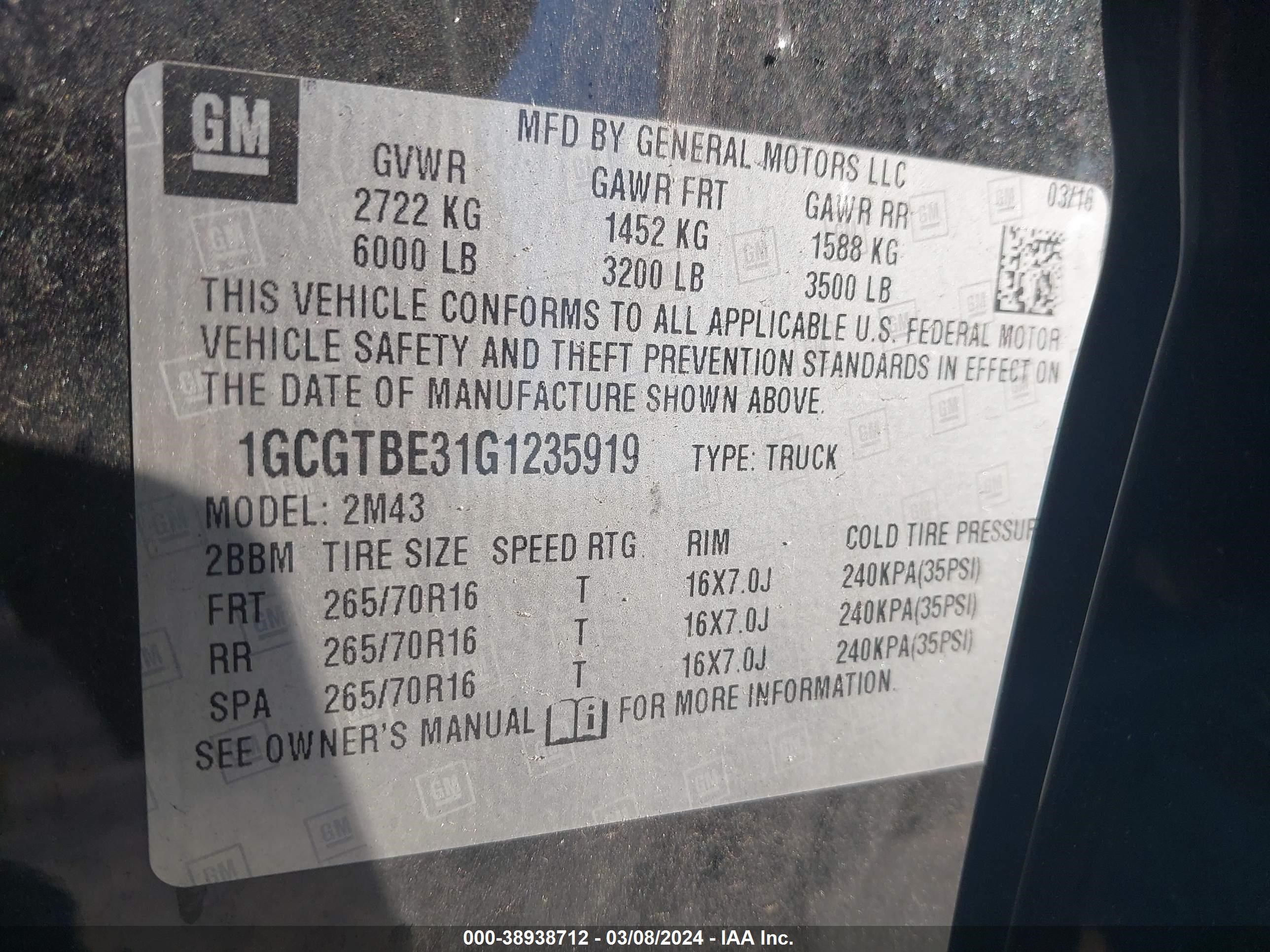 Photo 4 VIN: 1GCGTBE31G1235919 - CHEVROLET COLORADO 