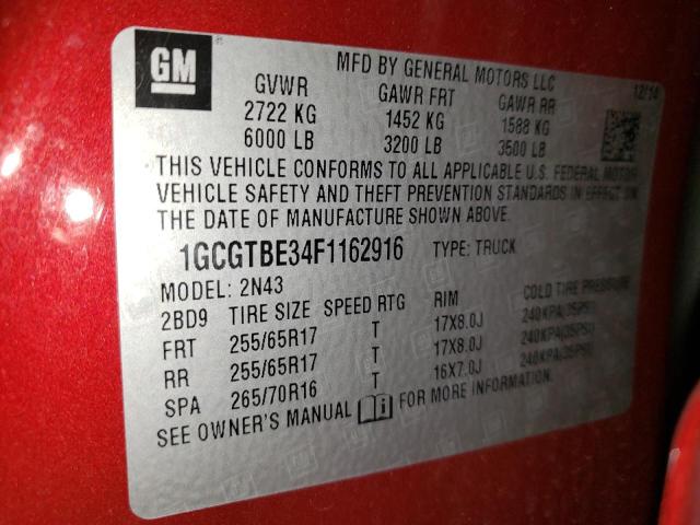 Photo 11 VIN: 1GCGTBE34F1162916 - CHEVROLET COLORADO L 