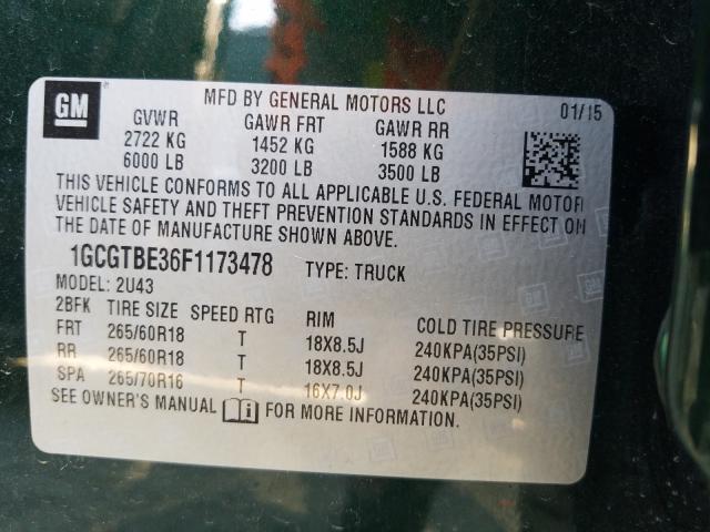 Photo 9 VIN: 1GCGTBE36F1173478 - CHEVROLET COLORADO L 