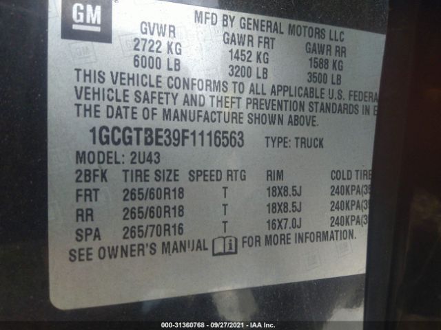 Photo 8 VIN: 1GCGTBE39F1116563 - CHEVROLET COLORADO 