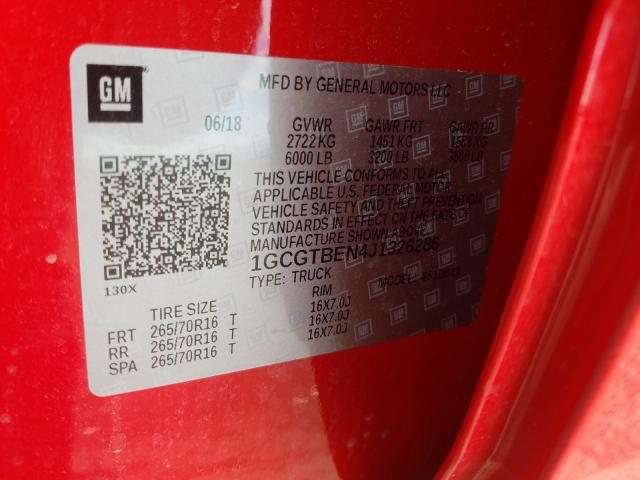 Photo 9 VIN: 1GCGTBEN4J1326286 - CHEVROLET COLORADO 