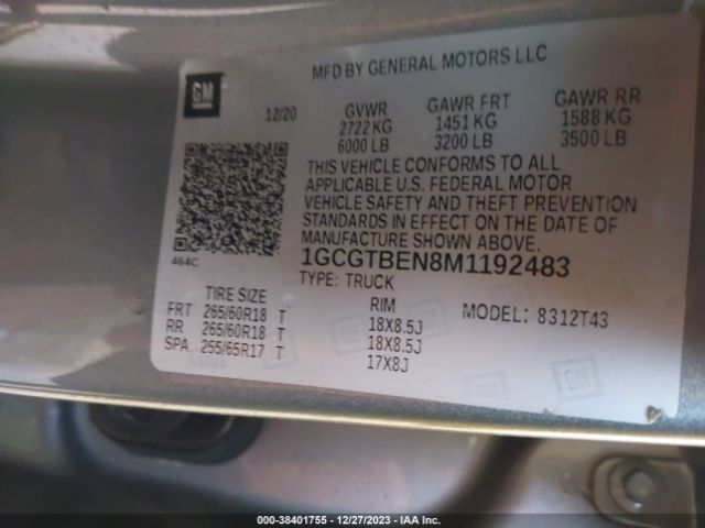 Photo 8 VIN: 1GCGTBEN8M1192483 - CHEVROLET COLORADO 