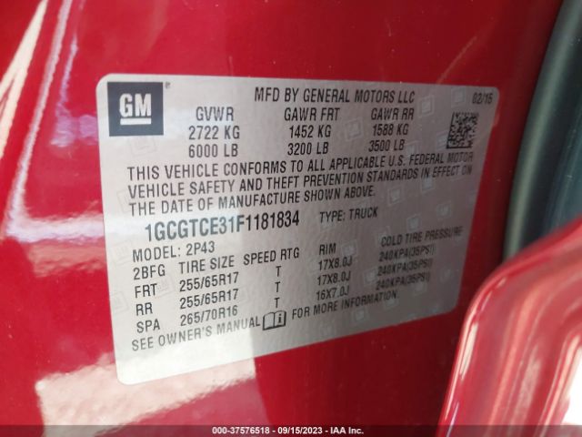 Photo 8 VIN: 1GCGTCE31F1181834 - CHEVROLET COLORADO 