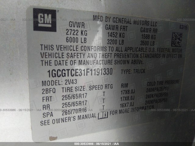 Photo 8 VIN: 1GCGTCE31F1191330 - CHEVROLET COLORADO 