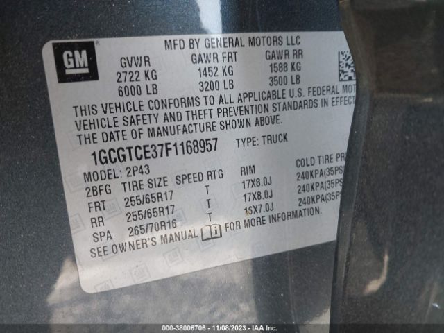 Photo 8 VIN: 1GCGTCE37F1168957 - CHEVROLET COLORADO 