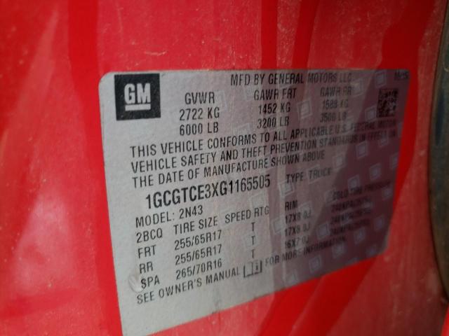 Photo 11 VIN: 1GCGTCE3XG1165505 - CHEVROLET COLORADO L 