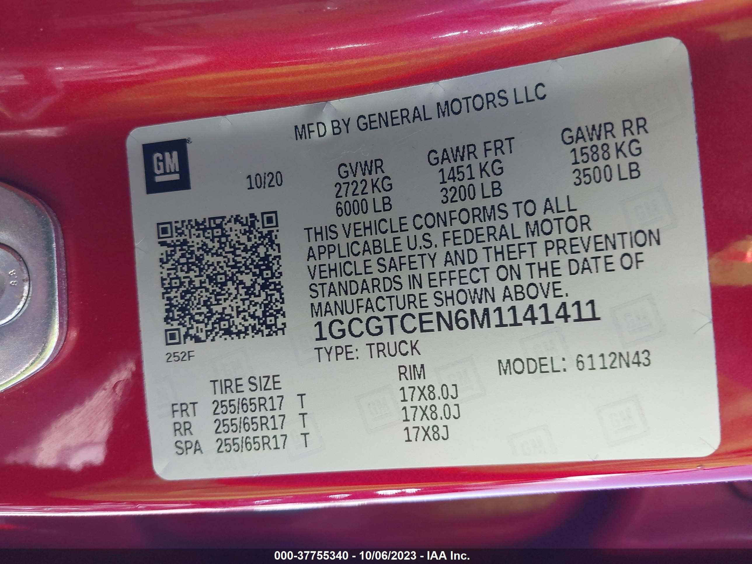 Photo 8 VIN: 1GCGTCEN6M1141411 - CHEVROLET COLORADO 