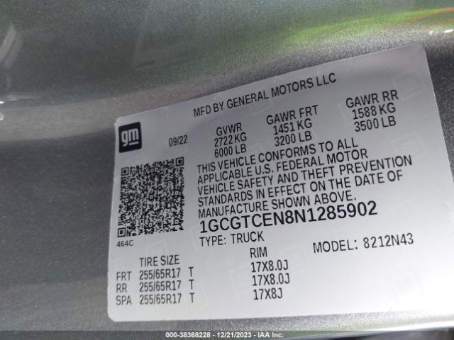 Photo 8 VIN: 1GCGTCEN8N1285902 - CHEVROLET COLORADO 