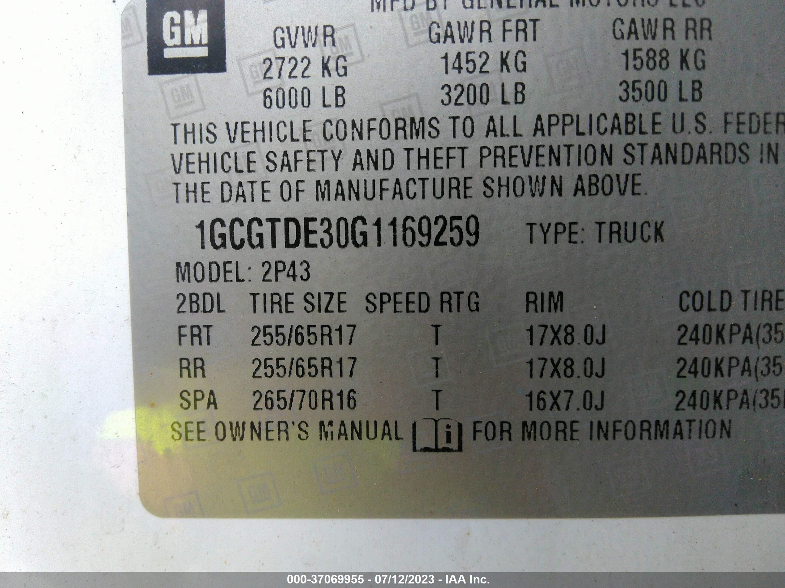 Photo 8 VIN: 1GCGTDE30G1169259 - CHEVROLET COLORADO 