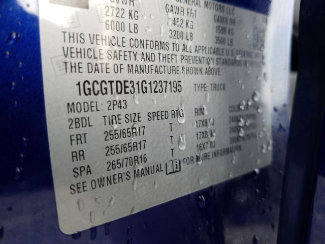 Photo 9 VIN: 1GCGTDE31G1237195 - CHEVROLET COLORADO Z 