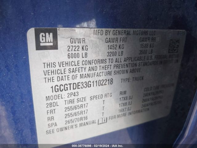 Photo 8 VIN: 1GCGTDE33G1102218 - CHEVROLET COLORADO 