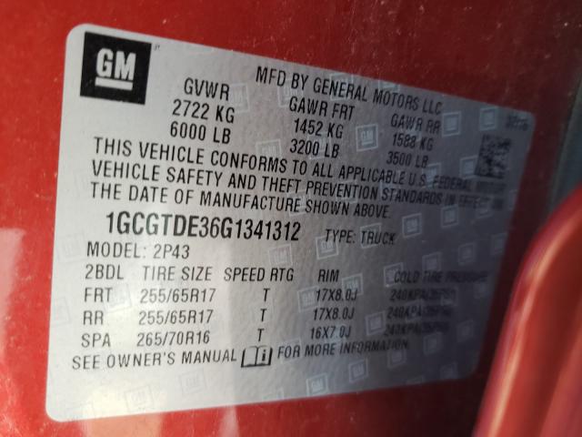 Photo 9 VIN: 1GCGTDE36G1341312 - CHEVROLET COLORADO Z 