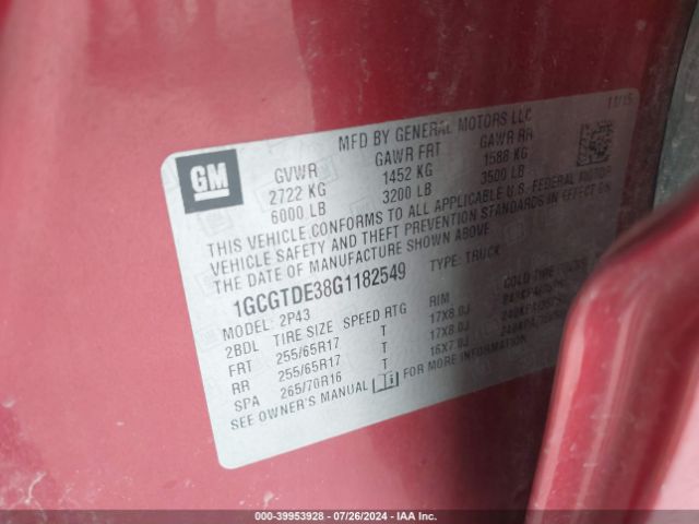 Photo 8 VIN: 1GCGTDE38G1182549 - CHEVROLET COLORADO 