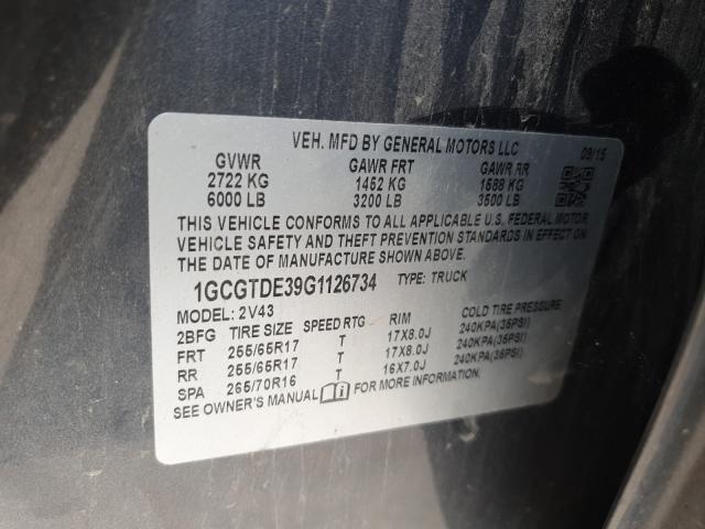 Photo 9 VIN: 1GCGTDE39G1126734 - CHEVROLET COLORADO Z 