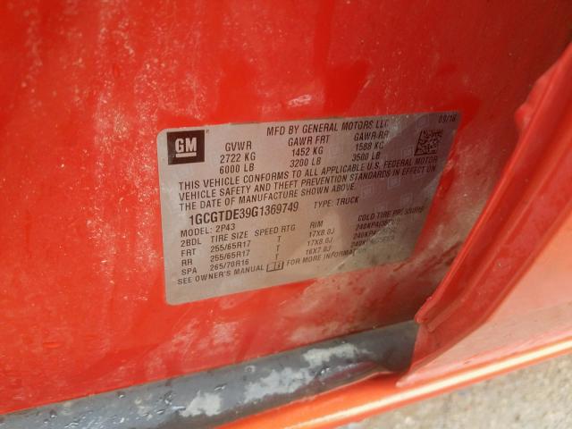 Photo 9 VIN: 1GCGTDE39G1369749 - CHEVROLET COLORADO Z 