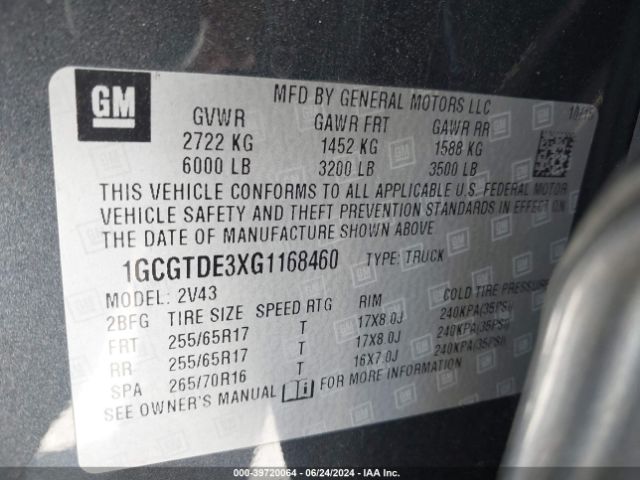 Photo 8 VIN: 1GCGTDE3XG1168460 - CHEVROLET COLORADO 