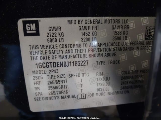 Photo 8 VIN: 1GCGTDEN0J1185227 - CHEVROLET COLORADO 