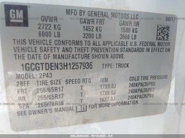 Photo 8 VIN: 1GCGTDEN3H1257936 - CHEVROLET COLORADO 