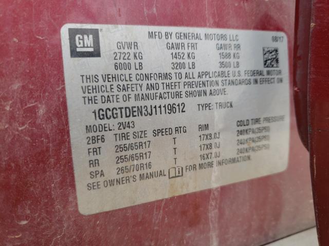 Photo 9 VIN: 1GCGTDEN3J1119612 - CHEVROLET COLORADO Z 