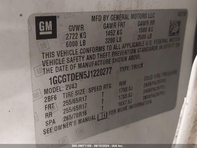 Photo 8 VIN: 1GCGTDEN5J1220277 - CHEVROLET COLORADO 