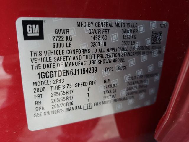 Photo 9 VIN: 1GCGTDEN6J1184289 - CHEVROLET COLORADO Z 