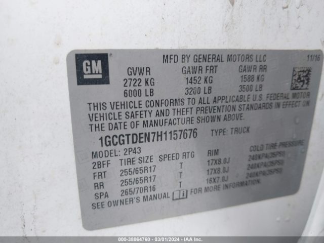 Photo 8 VIN: 1GCGTDEN7H1157676 - CHEVROLET COLORADO 