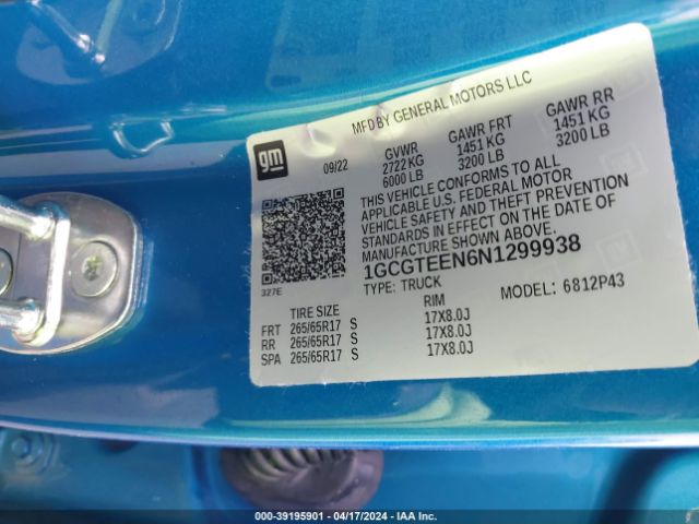 Photo 8 VIN: 1GCGTEEN6N1299938 - CHEVROLET COLORADO 