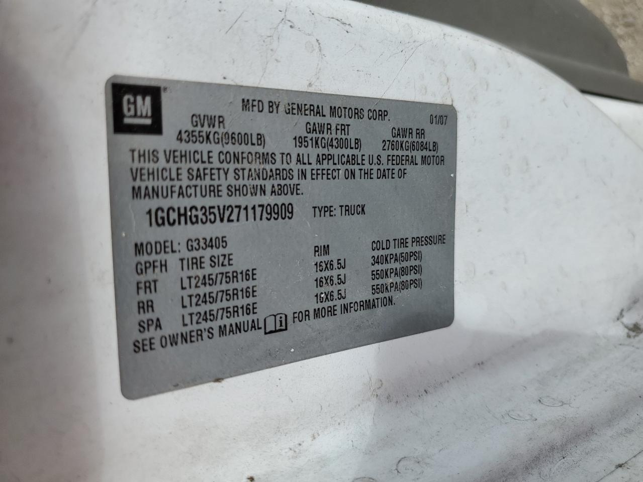 Photo 9 VIN: 1GCHG35V271179909 - CHEVROLET EXPRESS 