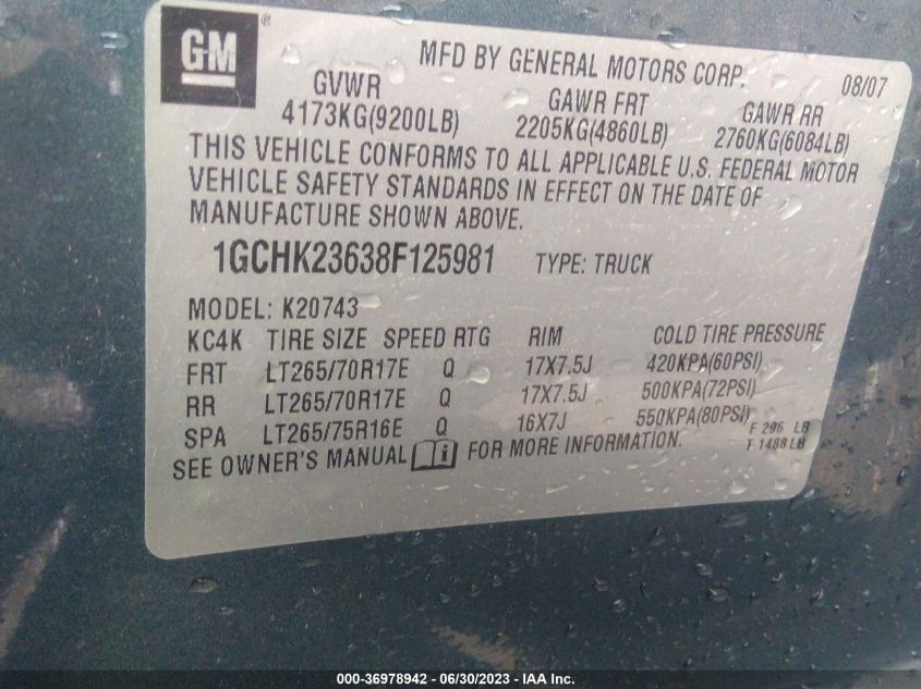 Photo 8 VIN: 1GCHK23638F125981 - CHEVROLET SILVERADO 