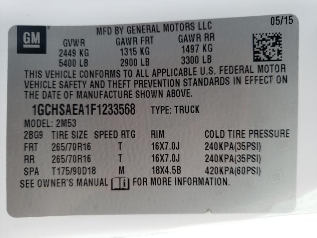 Photo 9 VIN: 1GCHSAEA1F1233568 - CHEVROLET COLORADO 