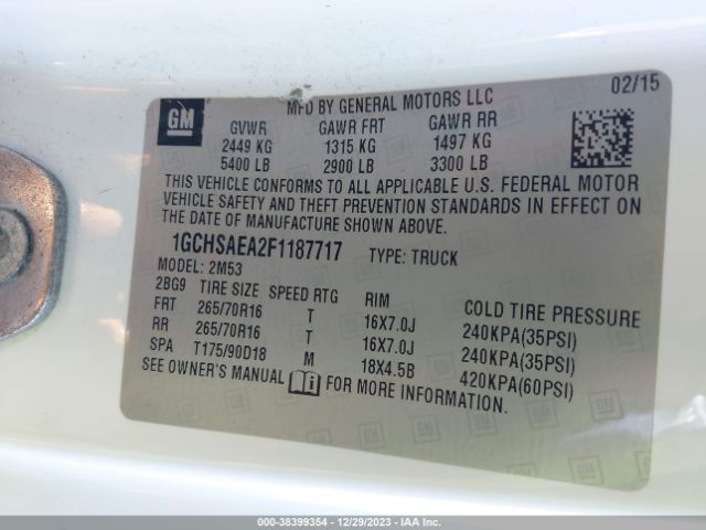 Photo 8 VIN: 1GCHSAEA2F1187717 - CHEVROLET COLORADO 