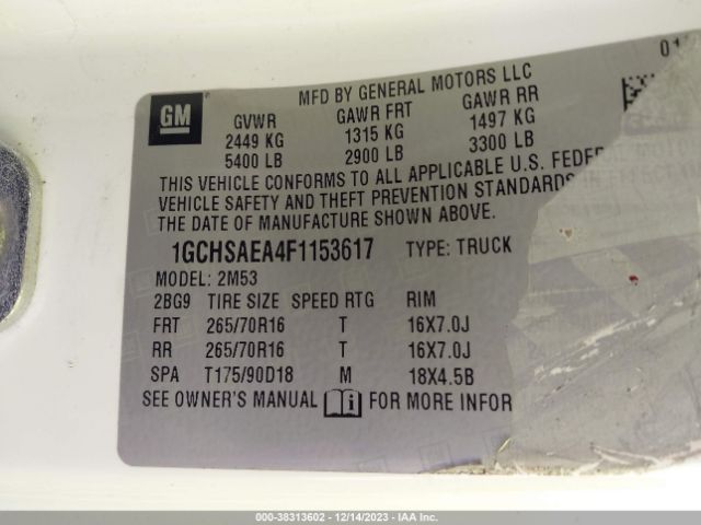 Photo 8 VIN: 1GCHSAEA4F1153617 - CHEVROLET COLORADO 