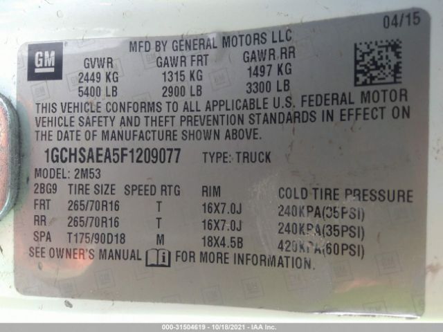 Photo 8 VIN: 1GCHSAEA5F1209077 - CHEVROLET COLORADO 