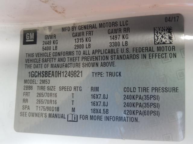 Photo 9 VIN: 1GCHSBEA0H1249821 - CHEVROLET COLORADO 